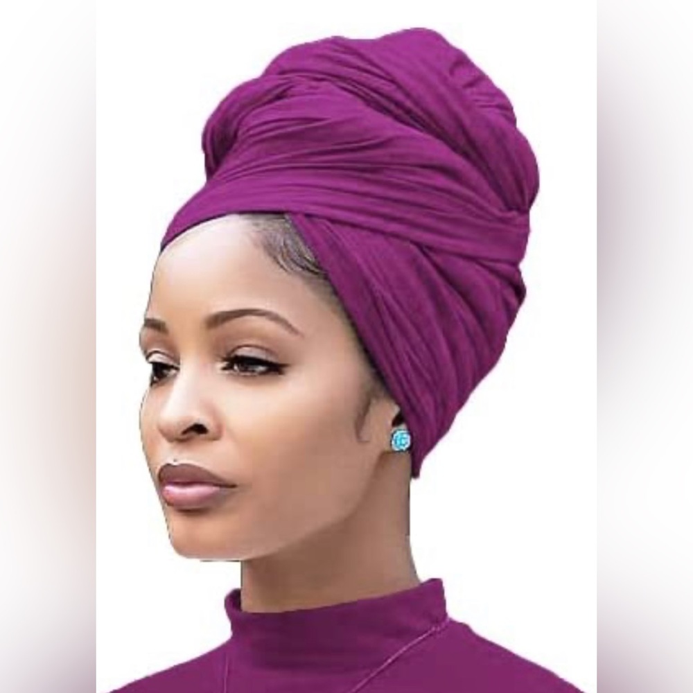 Purple Stretch Turban African Head Wraps Scarf Soft Hijab for Locs Braids